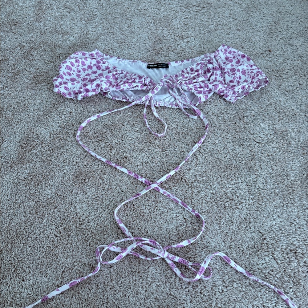 SHEIN Pink Floral Bra with Adjustable Tie Straps